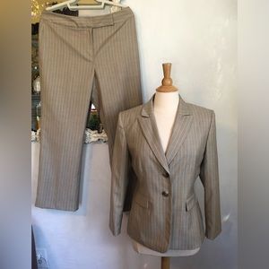 Tahari light brown with white pin stripe fitted pants suit Size 12P